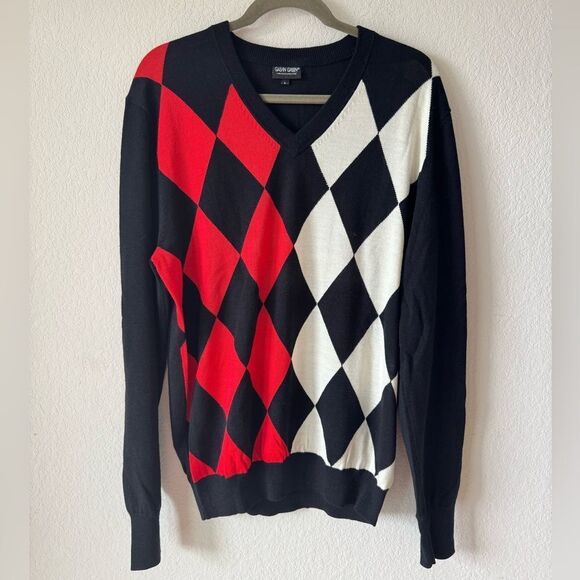 Galvin Green Men’s Diamond Argyle Golf Sweater Sz L V-Neck Pullover Wool Blend - Picture 1 of 7